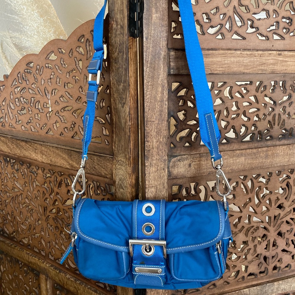 Prada Nylon Logo Blue Crossbody Bag